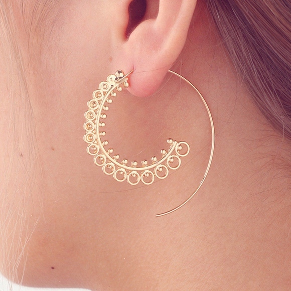 Jewelry - Beaded Droplet Gypsy Gold Hoop Spiral Earrings